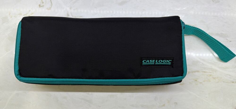 Vintage Case Logic 15 Cassette Tape Carrying Case Black Teal Zippered Travel Bag